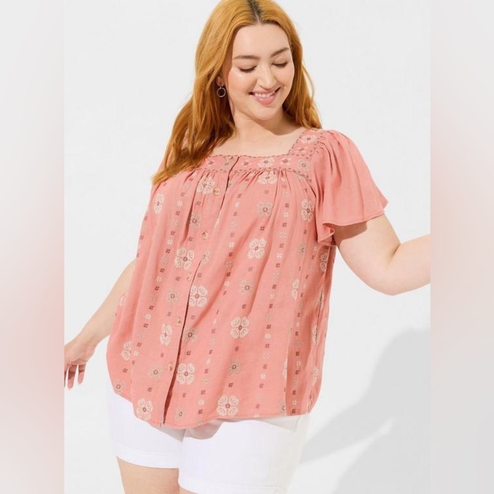 torrid Bohemian Embroidered Floral Short Sleeve Blouse Women’s Size 3x